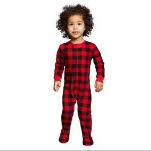 Eddie Bauer Sleeper Pajama Onesie 12 Month Red Black Infant Plaid